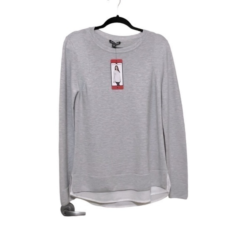 NWT Hilary Radley gray ribbed crewneck sweater top with shirttail hem